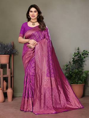 Purple litchi art silk banarasi silk saree 1