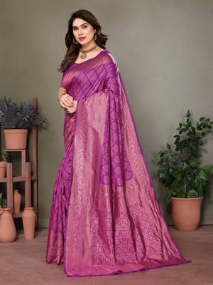 Purple litchi art silk banarasi silk saree 2