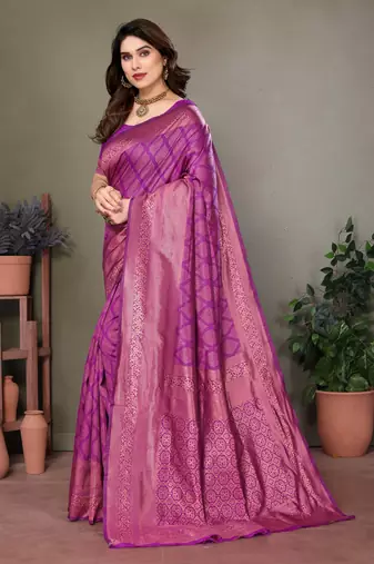 Purple litchi art silk banarasi silk saree