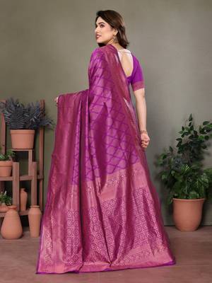 Purple litchi art silk banarasi silk saree 3
