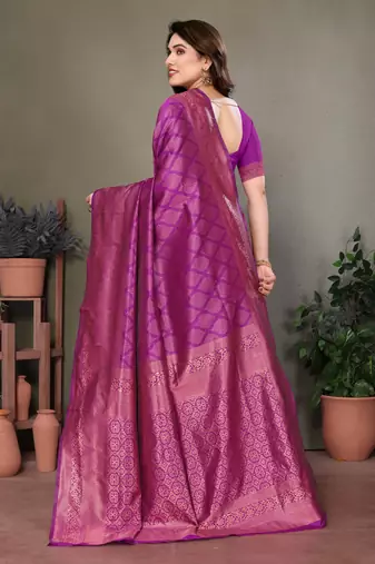 Purple litchi art silk banarasi silk saree