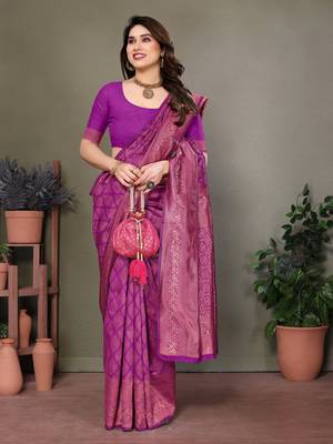 Purple litchi art silk banarasi silk saree 4