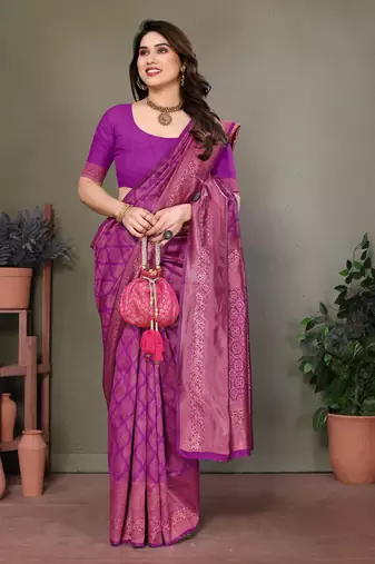 Purple litchi art silk banarasi silk saree