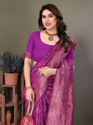 Purple litchi art silk banarasi silk saree 5