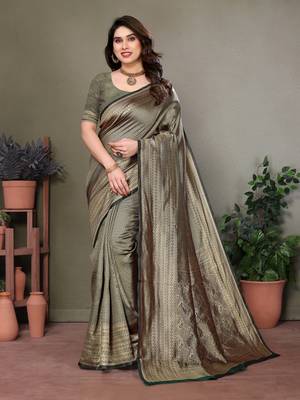 Dark green litchi art silk banarasi silk saree 1