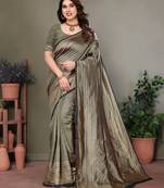 Dark green litchi art silk banarasi silk saree
