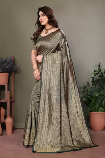 Dark green litchi art silk banarasi silk saree