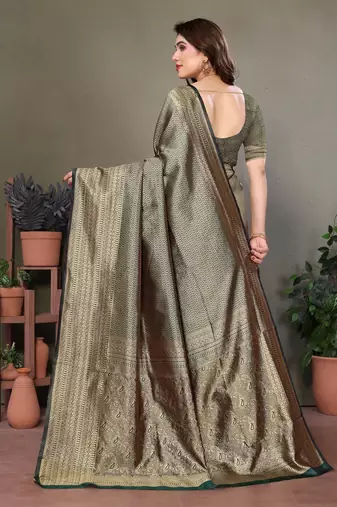 Dark green litchi art silk banarasi silk saree