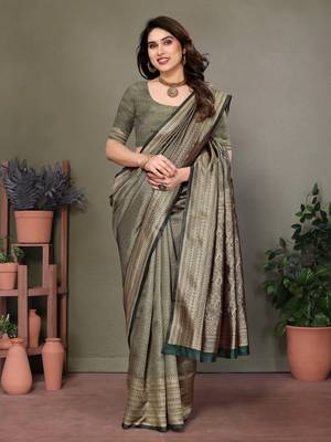 Dark green litchi art silk banarasi silk saree 4