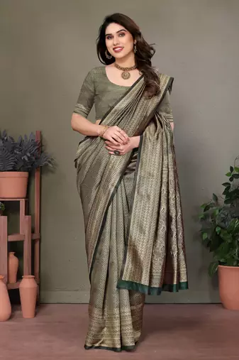Dark green litchi art silk banarasi silk saree