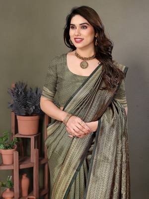Dark green litchi art silk banarasi silk saree 5