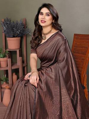 Black litchi art silk banarasi silk saree 5