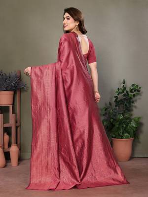 Maroon litchi art silk banarasi silk saree 3