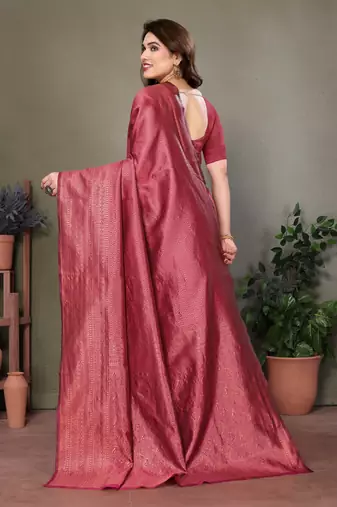 Maroon litchi art silk banarasi silk saree