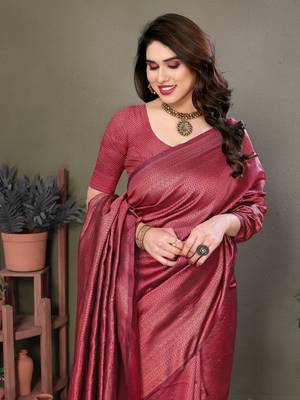 Maroon litchi art silk banarasi silk saree 5