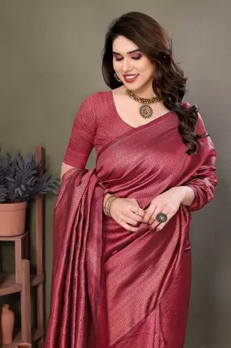 Maroon litchi art silk banarasi silk saree