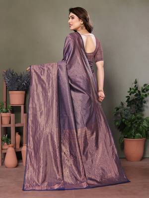 Navy blue litchi art silk banarasi silk saree 3