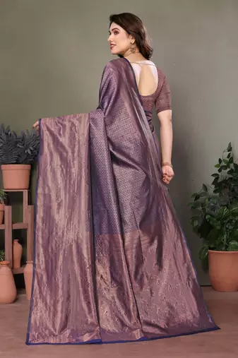 Navy blue litchi art silk banarasi silk saree
