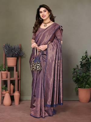 Navy blue litchi art silk banarasi silk saree 4
