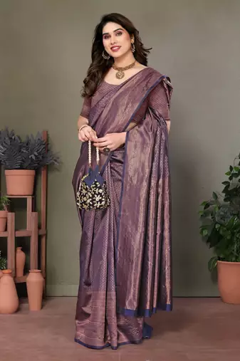 Navy blue litchi art silk banarasi silk saree