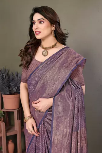 Navy blue litchi art silk banarasi silk saree