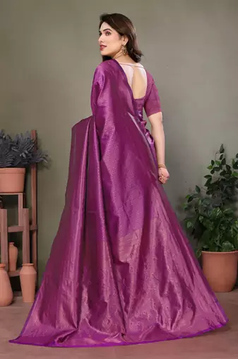 Purple litchi art silk banarasi silk saree