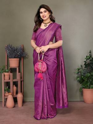 Purple litchi art silk banarasi silk saree 4