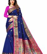 Navy blue soft litchi art silk paithani saree