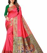 Peach soft litchi art silk paithani saree