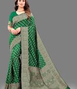 Green soft litchi art silk banarasi silk saree
