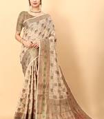 Beige soft cotton art silk saree