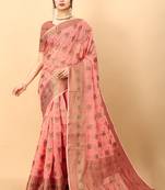 Peach soft cotton art silk saree