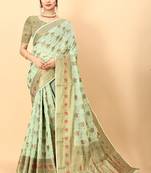 Light green soft cotton art silk saree