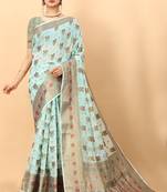 Turquoise soft cotton art silk saree
