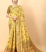 Yellow soft cotton art silk saree