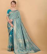 Turquoise soft litchi art silk saree