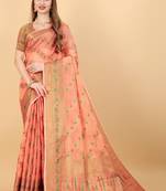 Peach soft cotton silk banarasi silk saree
