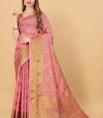 Pink soft cotton silk banarasi silk saree