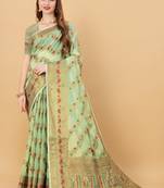 Light green soft cotton silk banarasi silk saree