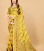 Yellow soft cotton silk banarasi silk saree