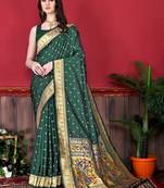 Dark green soft litchi art silk paithani saree