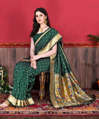 Dark green soft litchi art silk paithani saree 3
