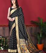 Black soft litchi art silk paithani saree