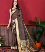 Brown soft litchi art silk paithani saree