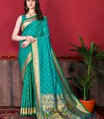 Sea green soft litchi art silk paithani saree