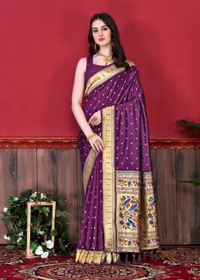 Wine soft litchi art silk paithani saree 2