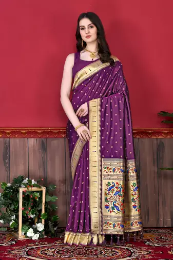 Wine soft litchi art silk paithani saree