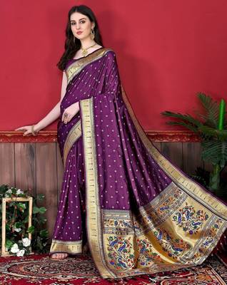 Wine soft litchi art silk paithani saree 1