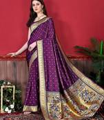 Wine soft litchi art silk paithani saree