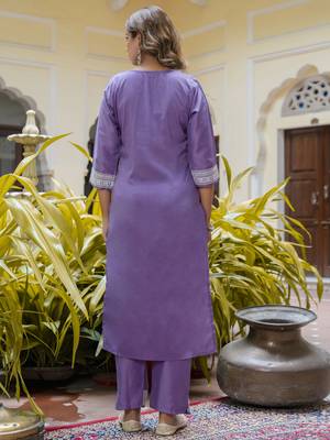 Vredevogel women's silk blend embroidered straight kurta with pants & chanderi print dupatta set 2